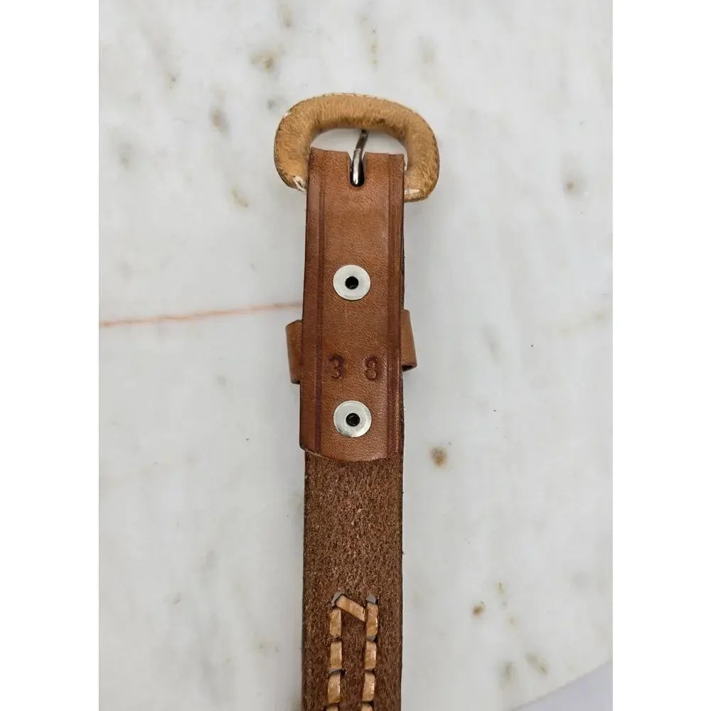 Vintage Western Handmade Tooled Braided‎ Stitch Leather Belt